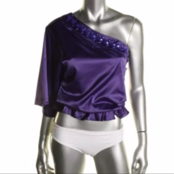 NWT RACHEL LYM Purple One Shoulder Satin Top - Picture 3 of 4